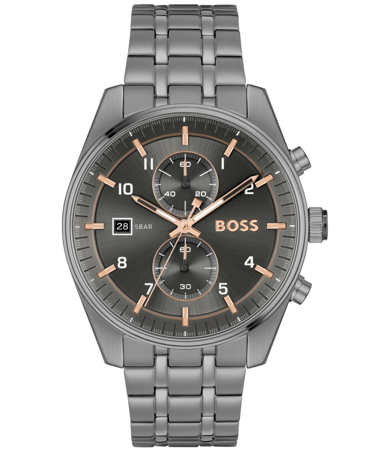 Hugo Boss Mens Skytraveller Quartz Fashion Chrono Ionic Plated Gray Steel Watch 44mm - Ionic Plated Gray Steel Product Image