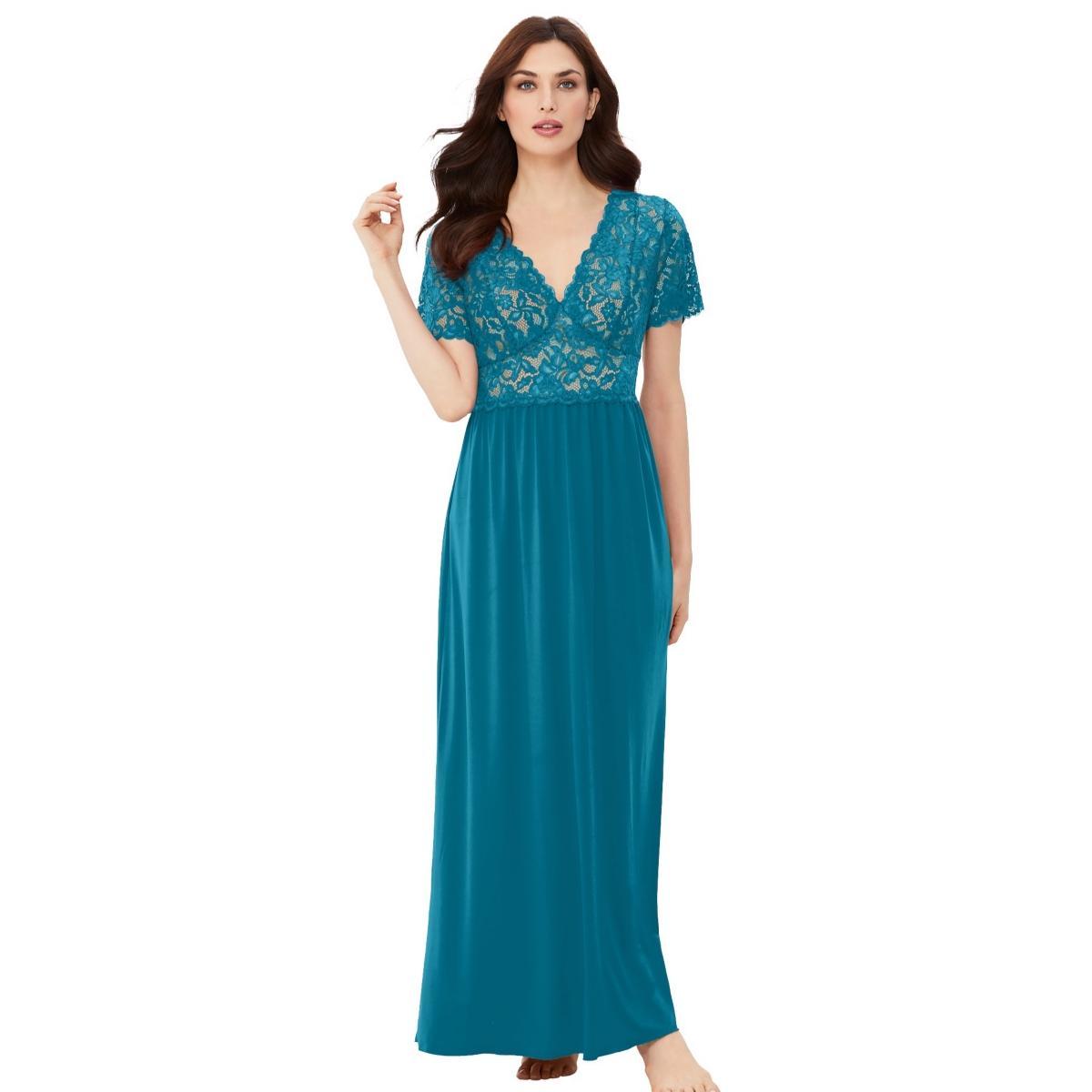 Amoureuse Womens Long Lace Top Stretch Knit Gown Product Image