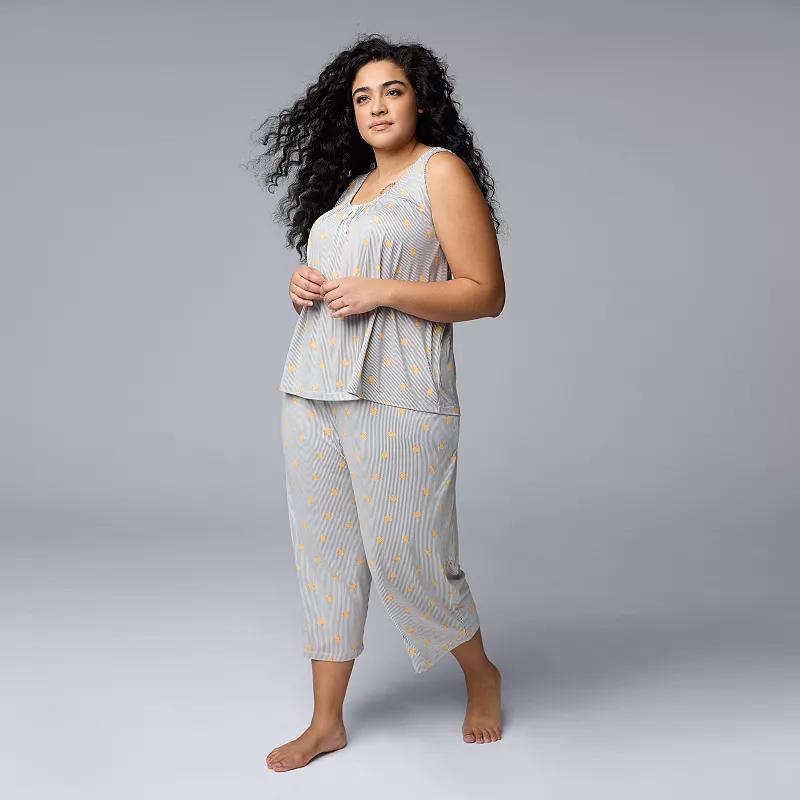 Plus Size Simply Vera Vera Wang Cozy Scoopneck Tank Top & Culotte Pants Pajama Set, Womens Product Image