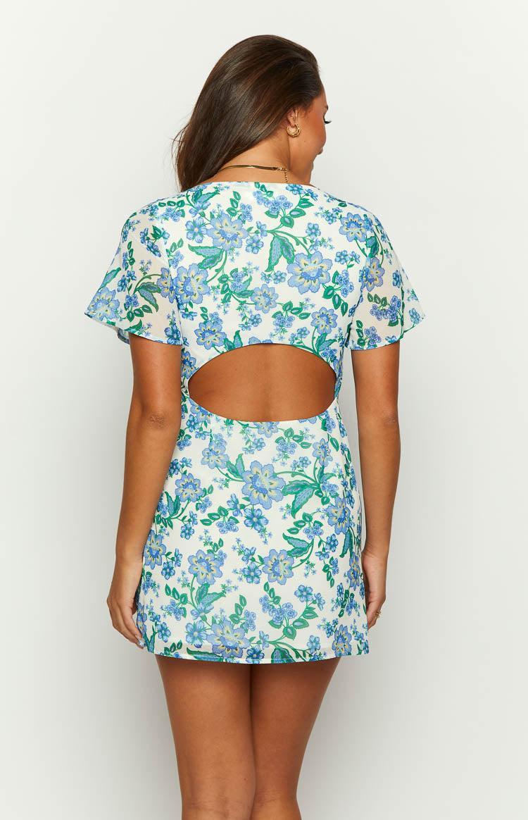 Mira Blue Floral Chiffon Mini Dress Product Image