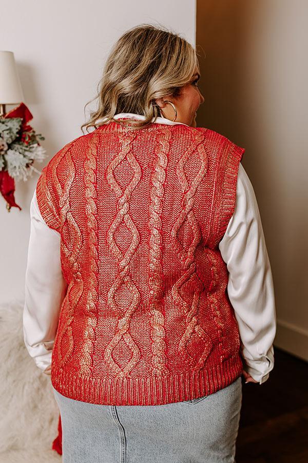 Holiday Party Metallic Knit Vest Top in Red Curves Product Image