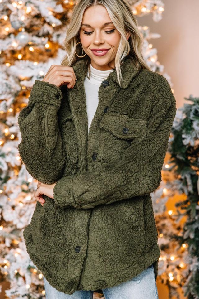 Make It Known Olive Green Teddy Jacket Female Product Image