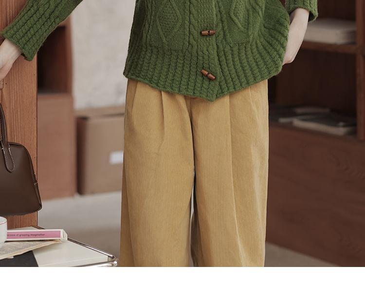 Collared Plain Cable Knit Toggle Cardigan Product Image