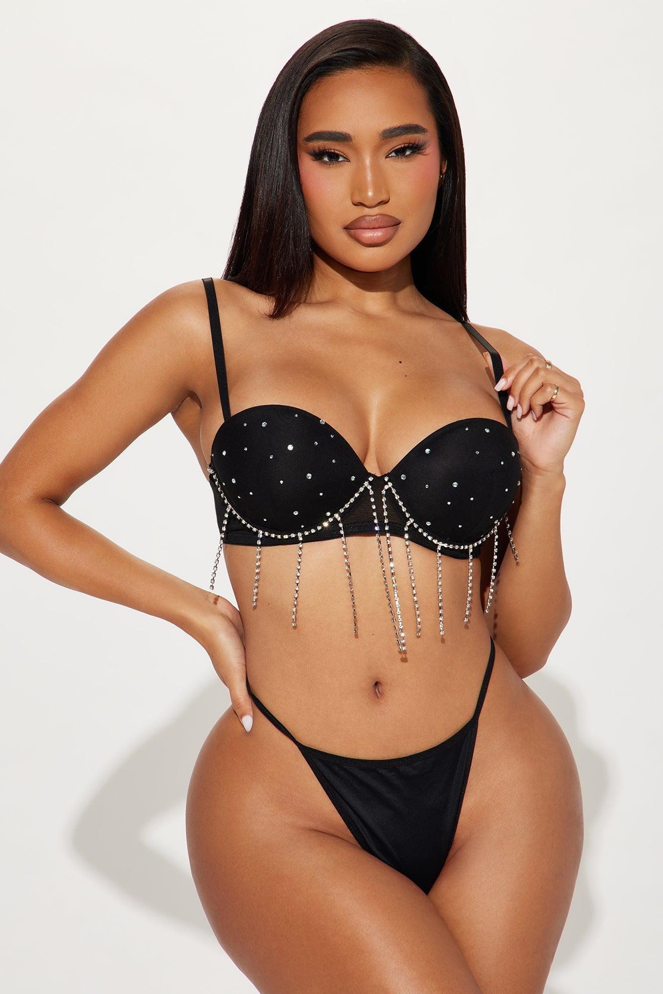 Your Eyes On Me Rhinestone Bra - Black Product Image