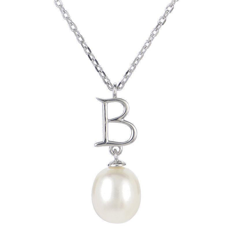 PearLustre by Imperial Sterling Silver Freshwater Cultured Pearl Initial Pendant Necklace, Womens White Product Image