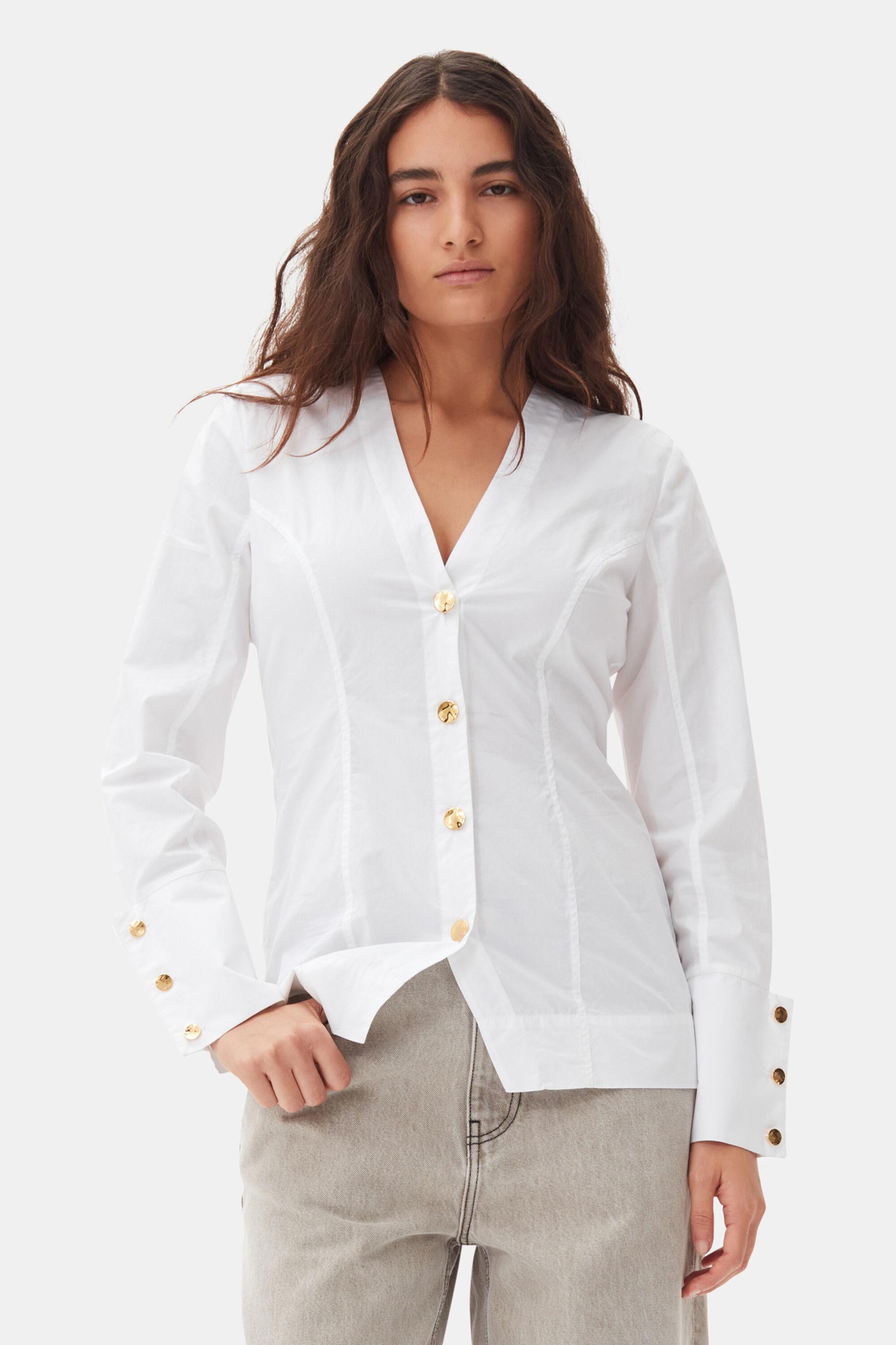 White Cotton Poplin V-neck Shirt product image