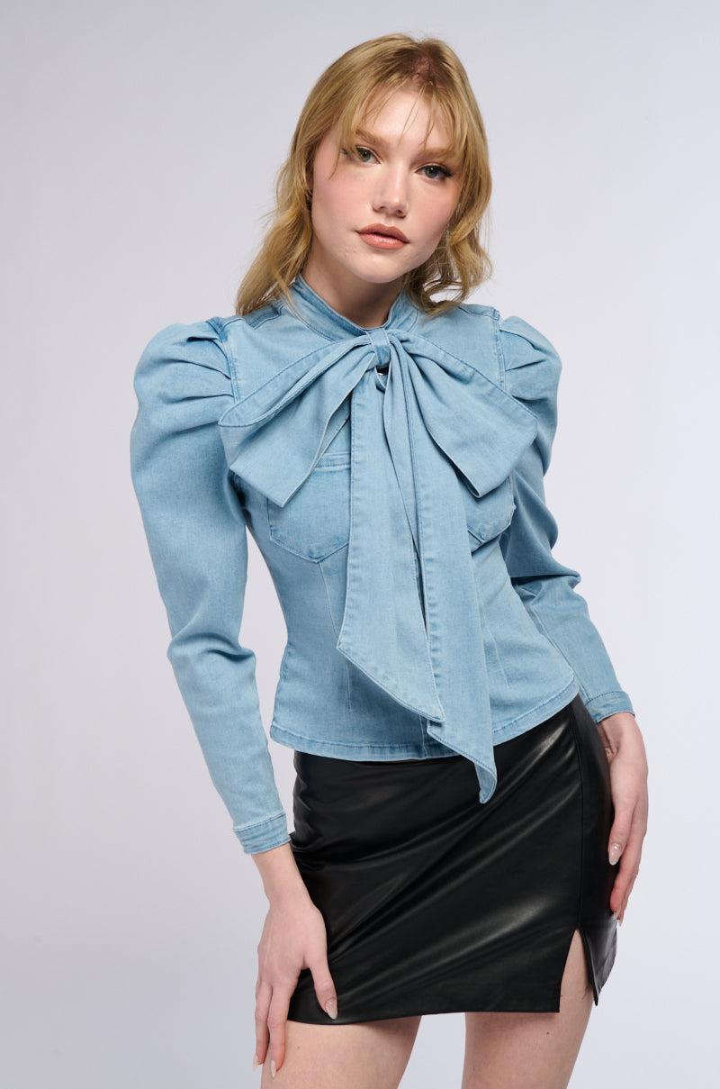 MISS INDEPENDENT DENIM LONG SLEEVE BLOUSE product image