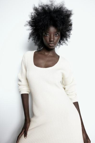 Scoop-Neck Rib-Knit Dress Product Image