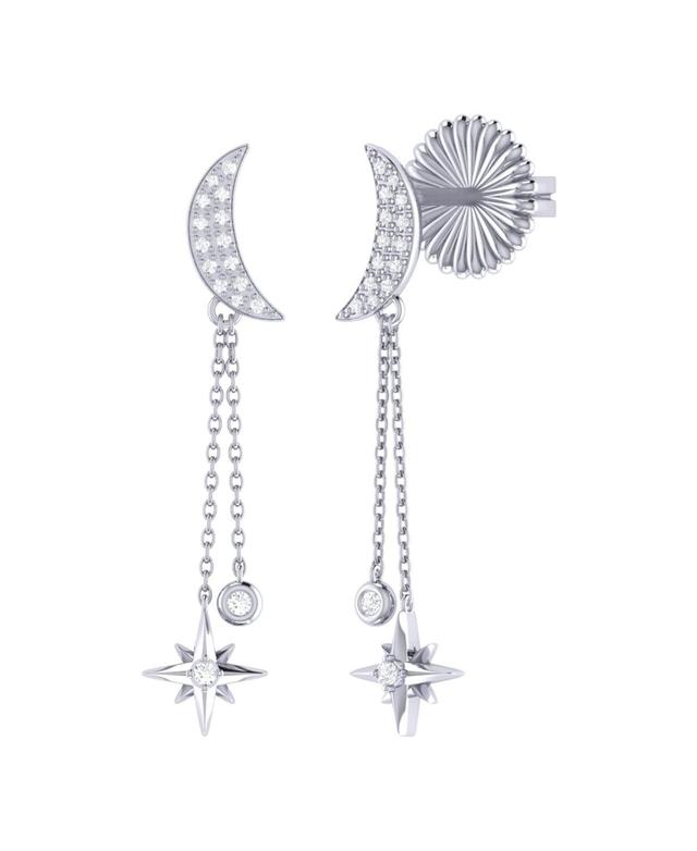 LuvMyJewelry Moonlit Drop Star Design Sterling Silver Diamond Women Earring Product Image