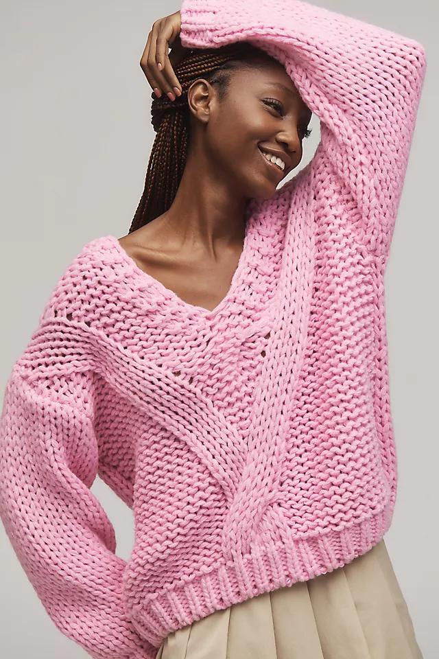 Self Contrast Chunky V-Neck Sweater Product Image