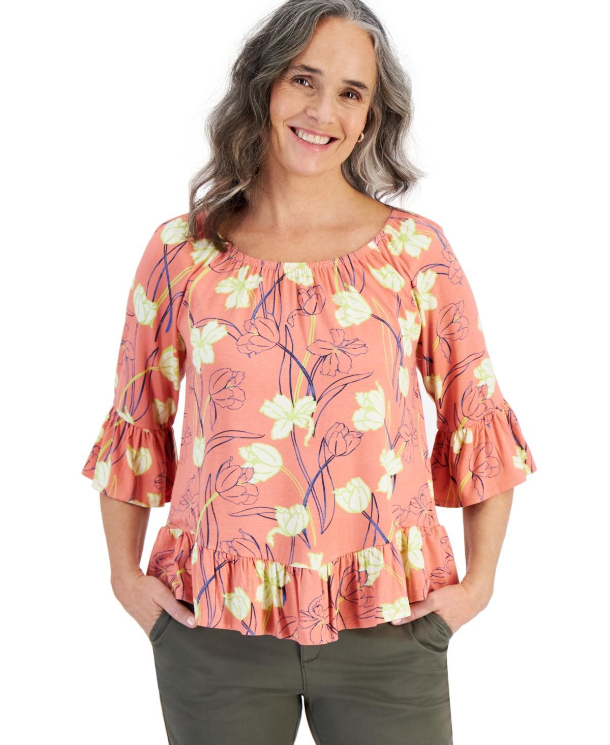 Style & Co Womens Printed On-Off Ruffle Sleeve Top, Created for Macys Product Image