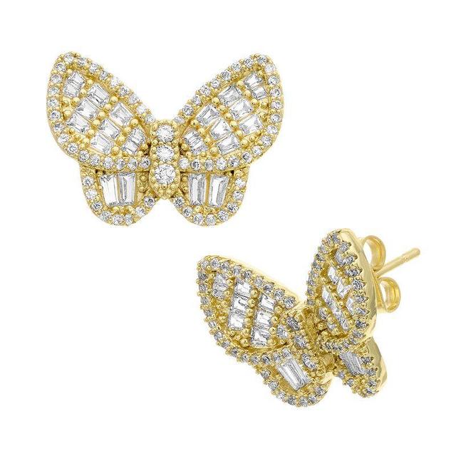 14k Gold Over Silver Cubic Zirconia Butterfly Stud Earrings, Womens, Gold Tone Product Image