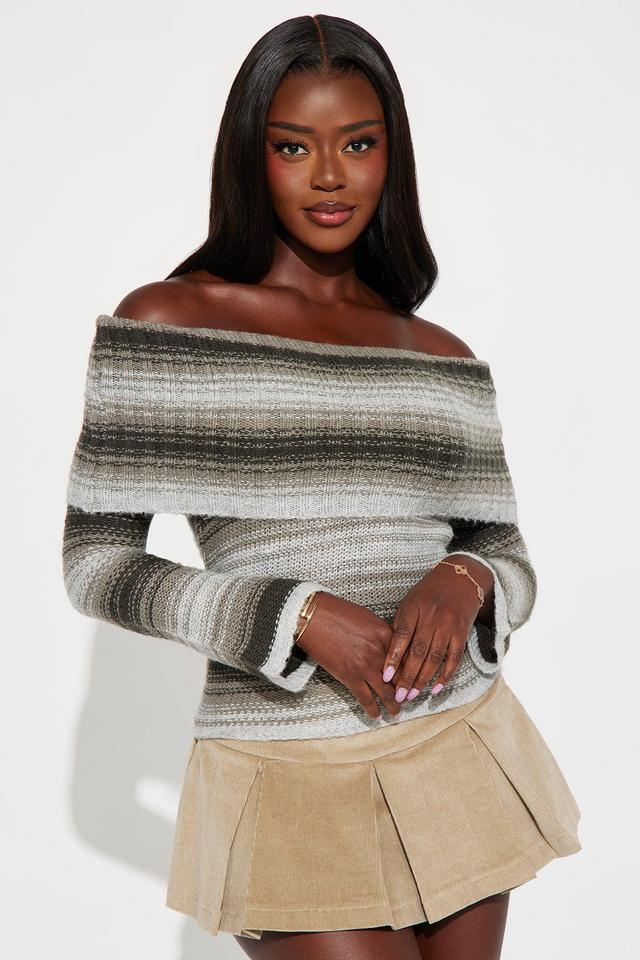 Lily Striped Off Shoulder Sweater - Grey/combo Product Image