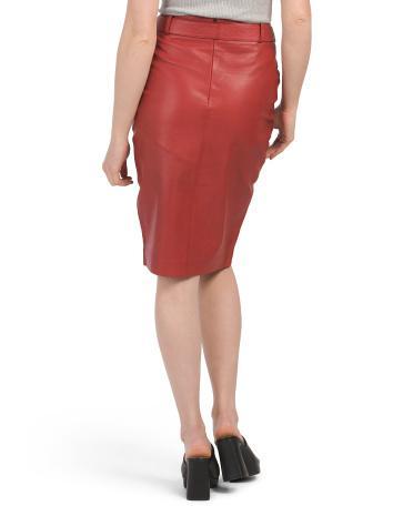 Belted Genuine Leather Skirt for Women Product Image