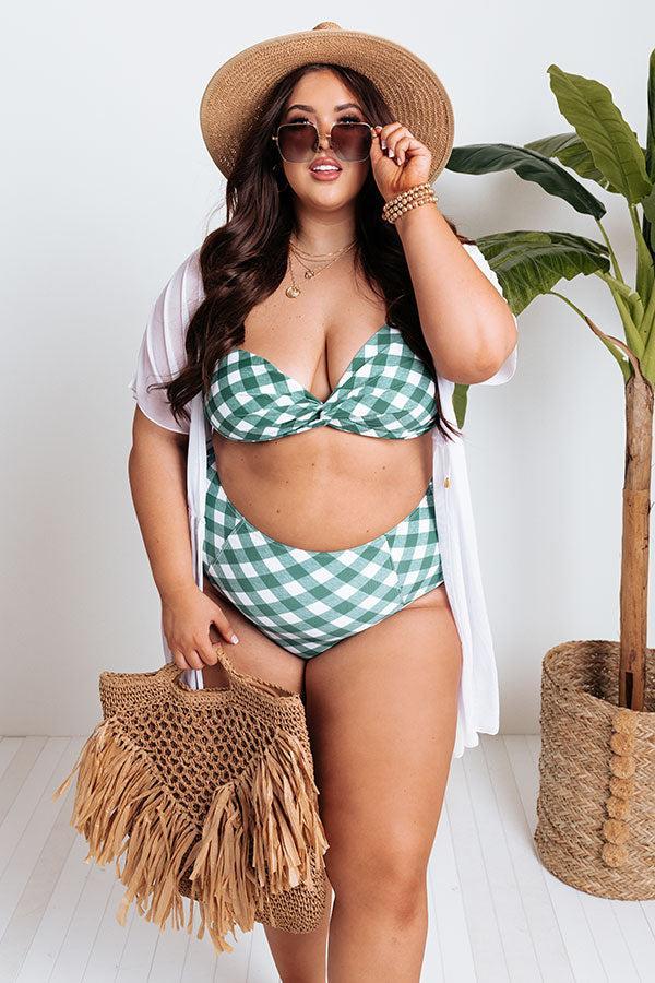 Tanning In Tulum Gingham Bikini Top in Hunter Green Product Image