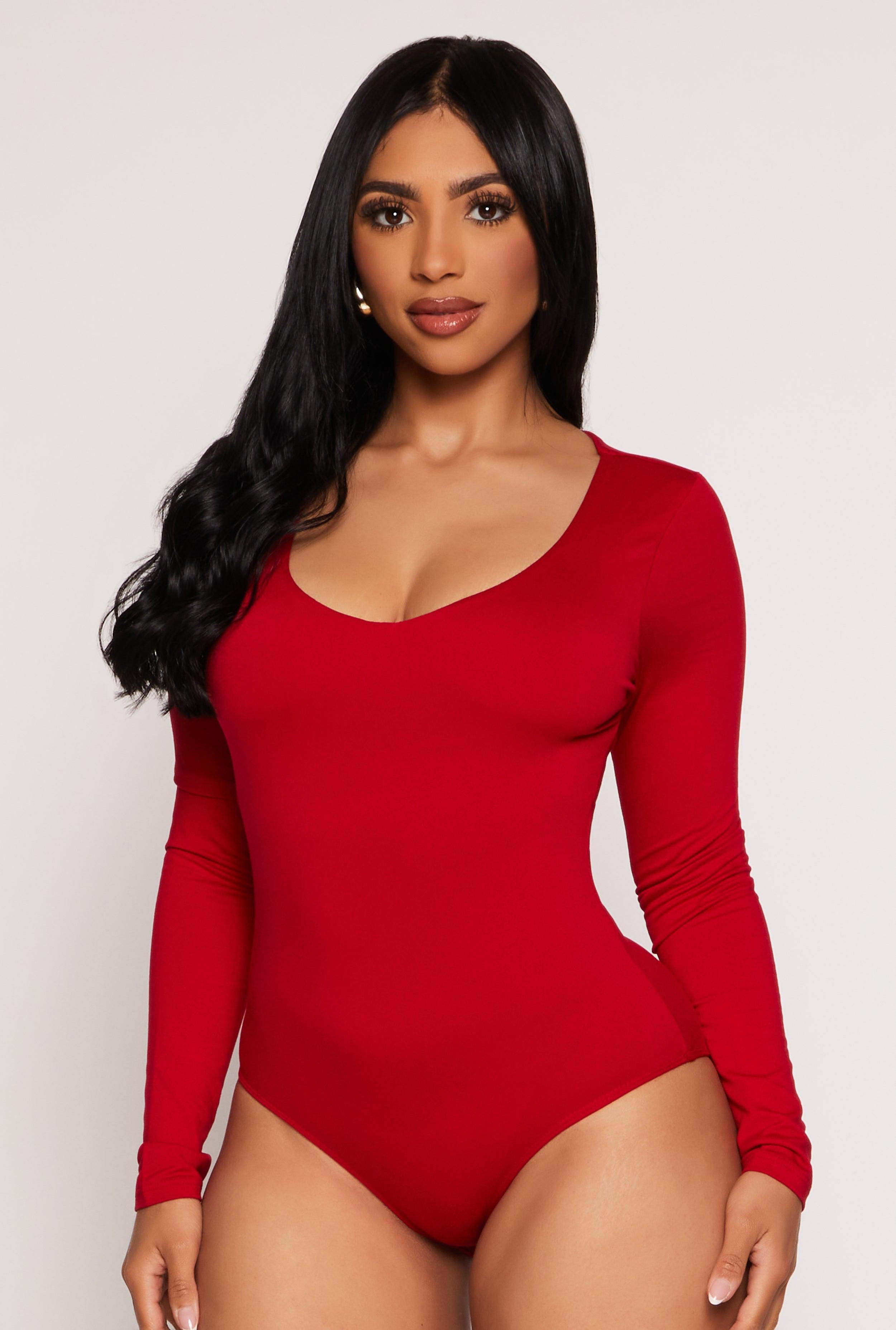 Womens Basic V Neck Long Sleeve Bodysuit Product Image