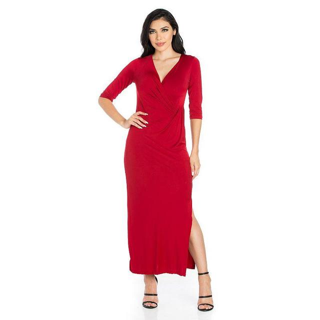 Womens 24seven Comfort Apparel Fitted V-Neck Side Slit Maxi Dress Product Image