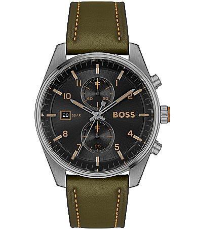 Hugo Boss Mens Skytraveller Quartz Chronograph Green Leather Strap Watch Product Image