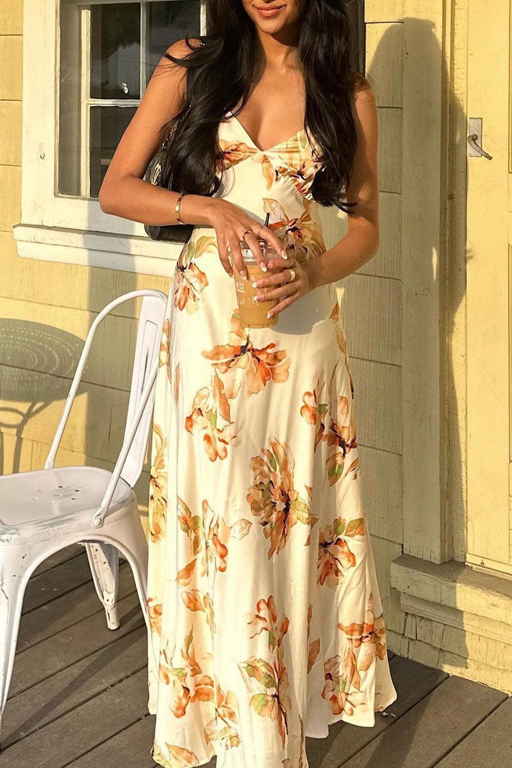 Palma Cream Floral Maxi Dress Product Image