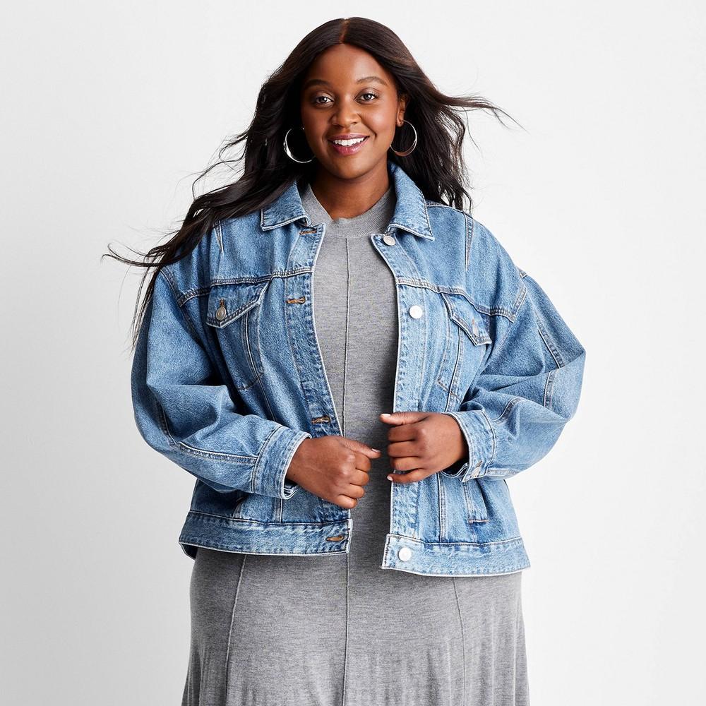 Womens Oversized Barrel Sleeve Jacket - Future Collective Medium Wash Product Image