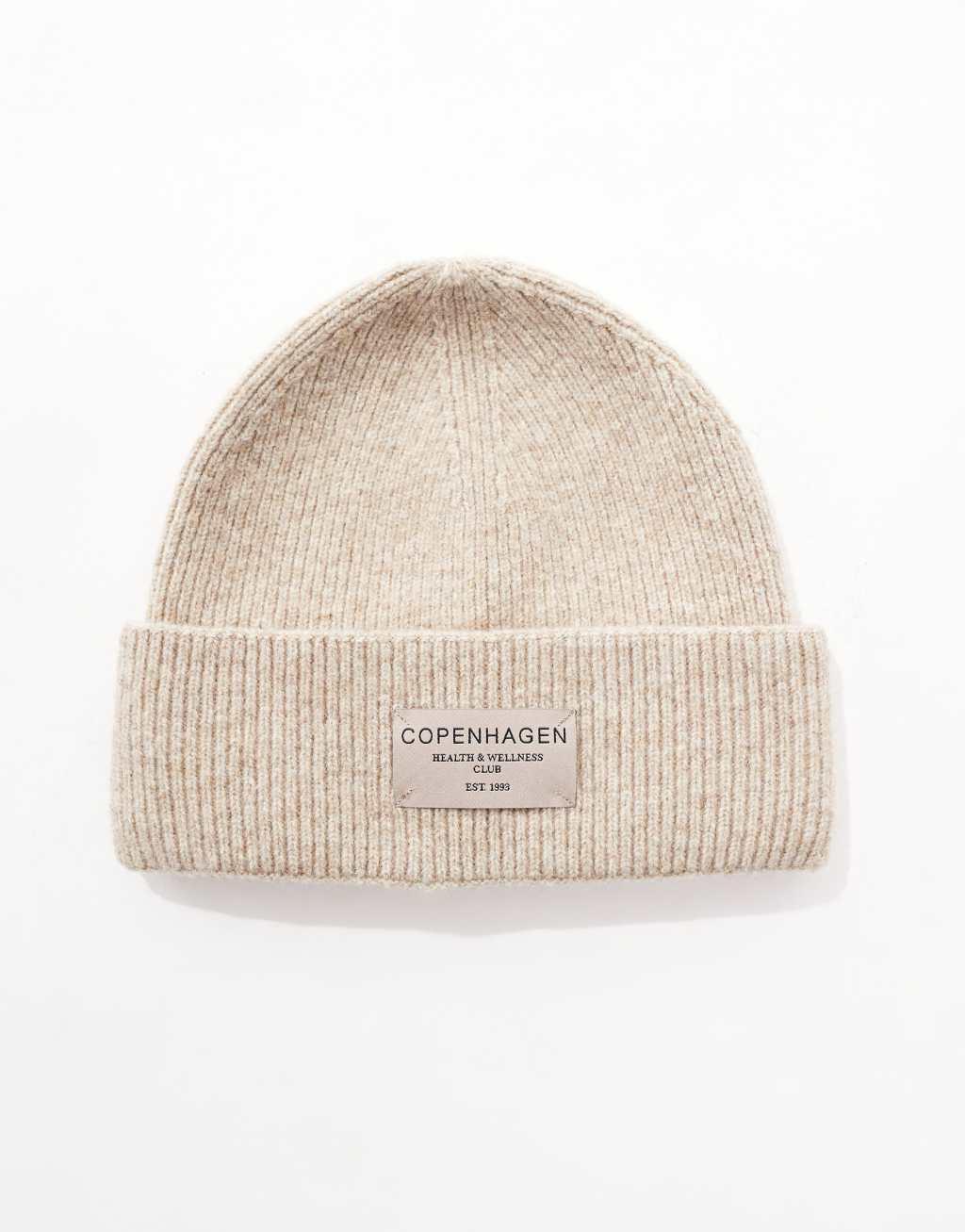 ASOS DESIGN copenhagen label beanie in cookie Product Image