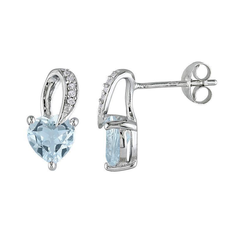 Stella Grace Sterling Silver Aquamarine & Diamond Accent Heart Stud Earrings, Womens, Blue Product Image