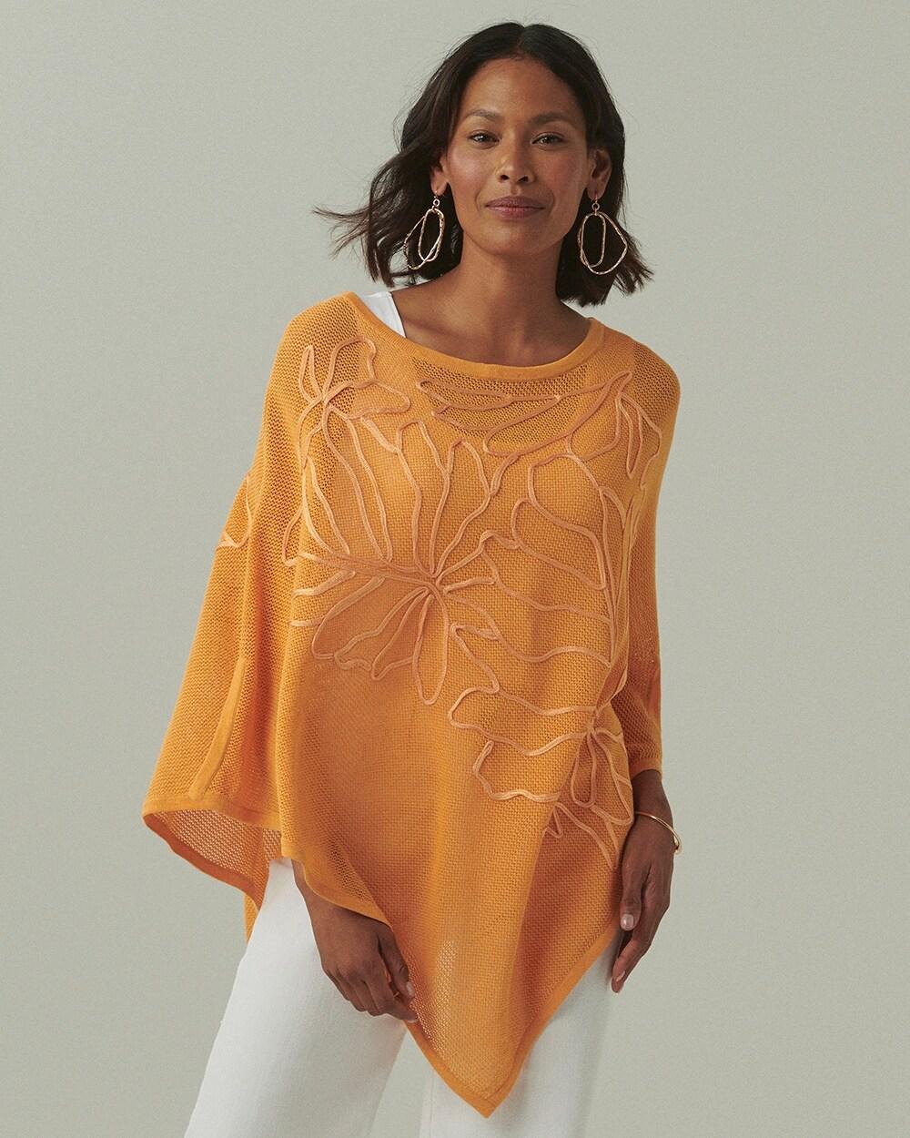 Embroidered Knit Triangle Poncho Product Image