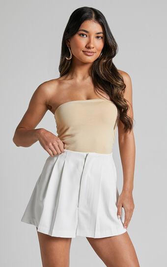 Briley Pleated Shorts - High Waisted Tailored Shorts in White Product Image