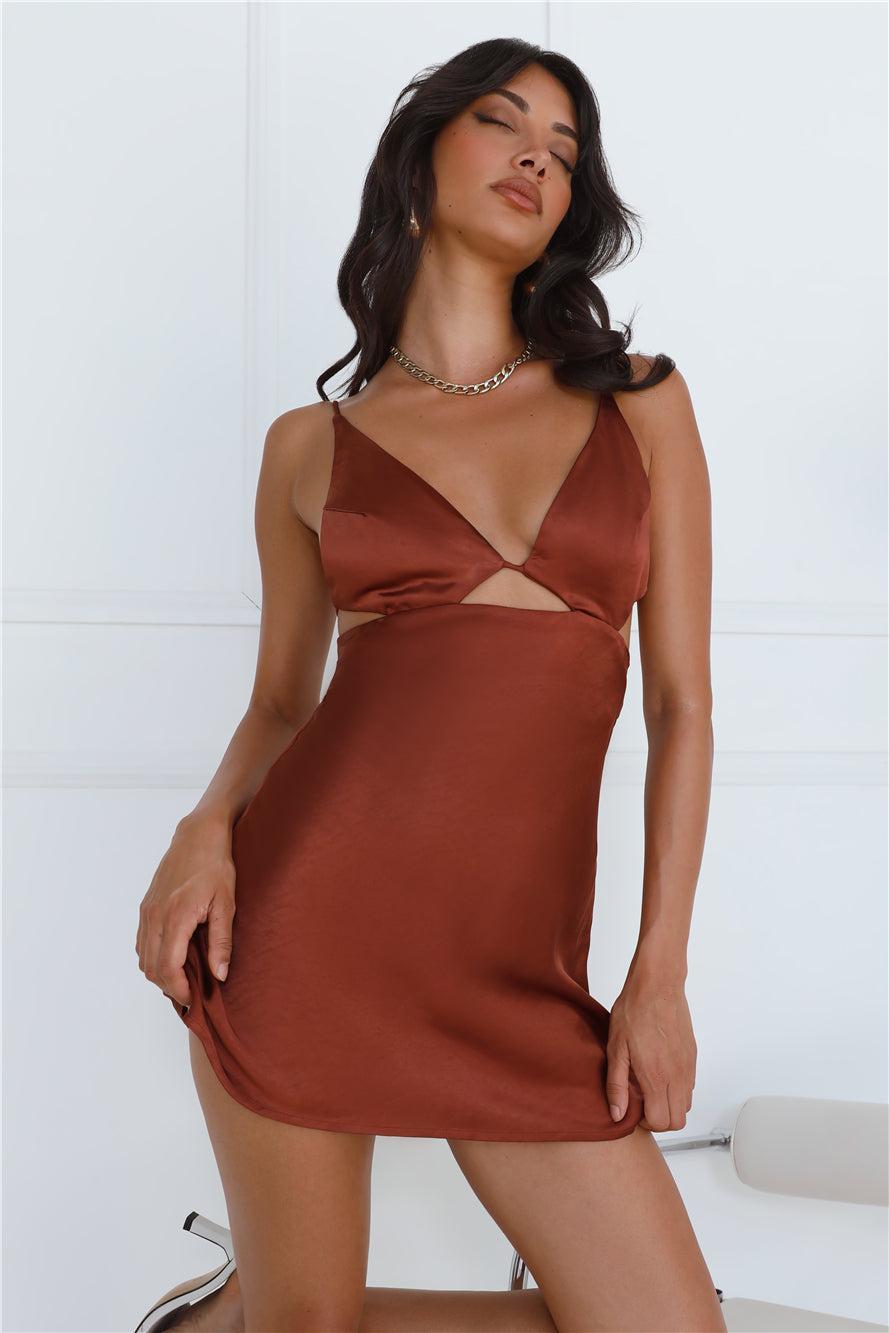 Silky Delight Satin Mini Dress Rust Product Image