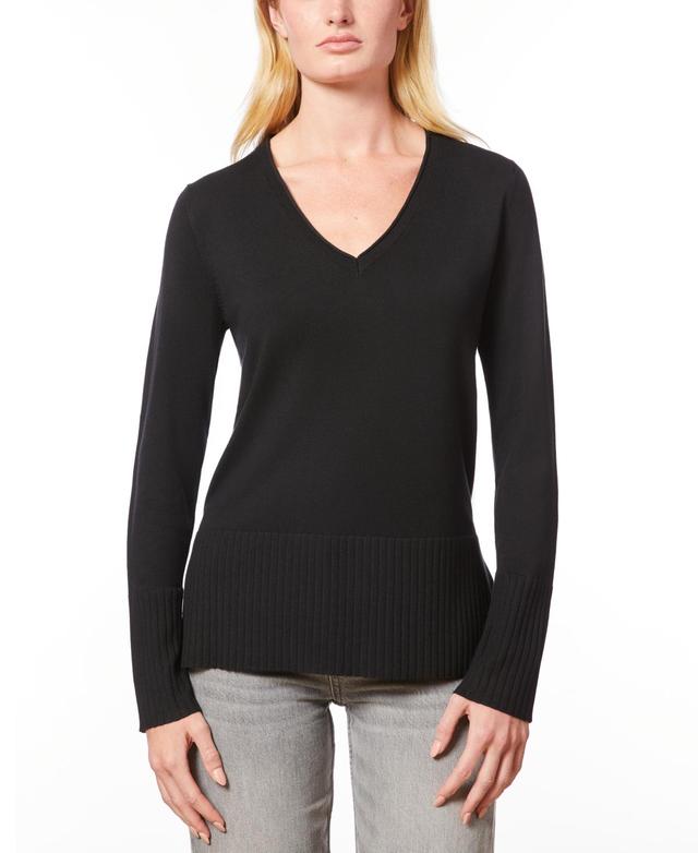 Melissa Paige Womens V-Neck Wide-Hem Wide-Cuff Sweater Product Image