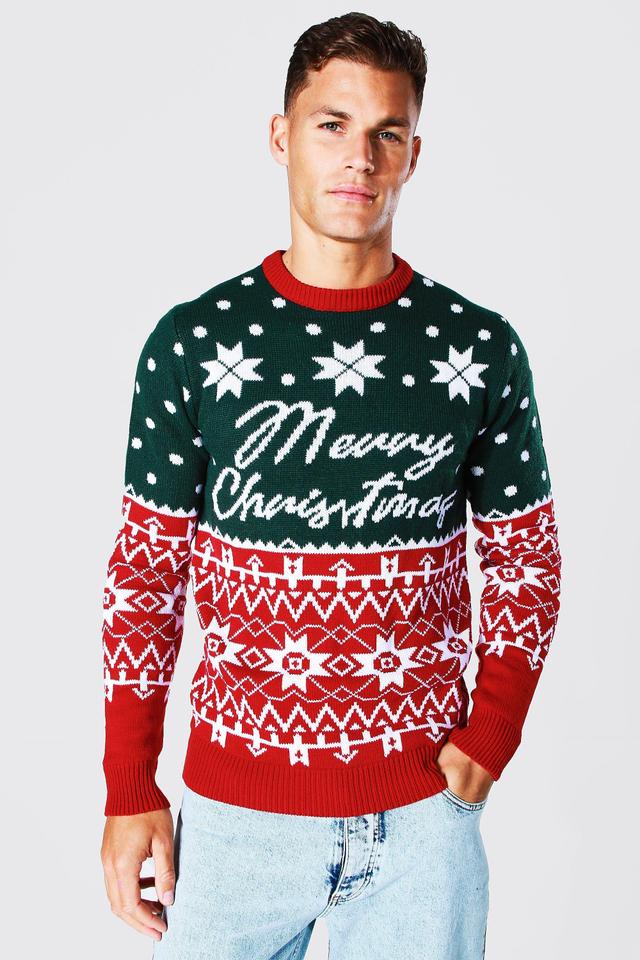 Tall Merry Christmas Knitted Sweater | boohooMAN USA Product Image