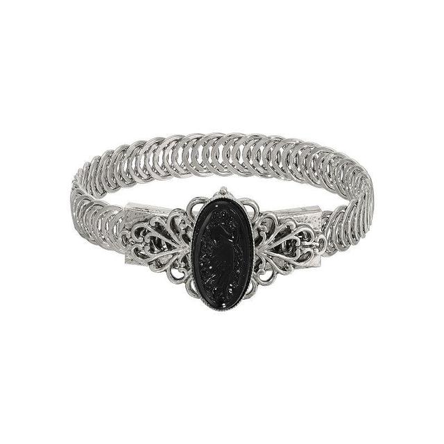 1928 Silver Tone Jet Glass Stone Stretch Bracelet, Womens, Black Product Image