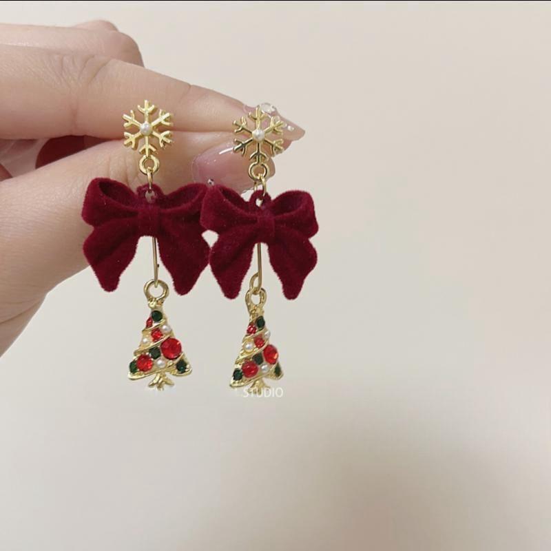 Christmas Tree Bow Rhinestone Alloy Drop Earring Product Image