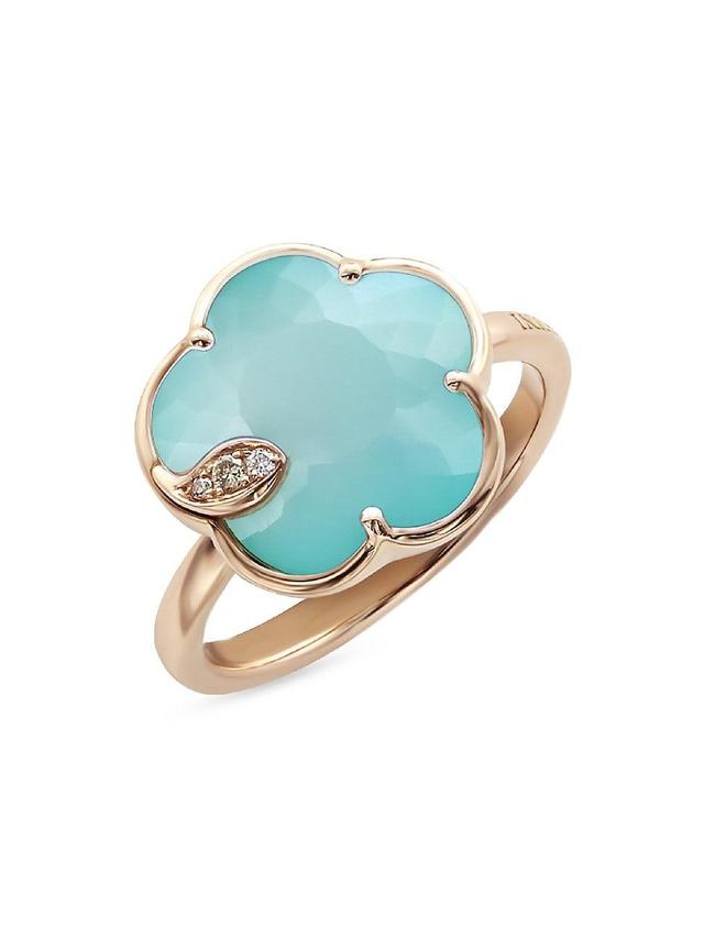 Womens Petit Joli 18K Rose Gold, 0.04 TCW Diamonds, Turquoise & White Moonstone Doublet Ring Product Image