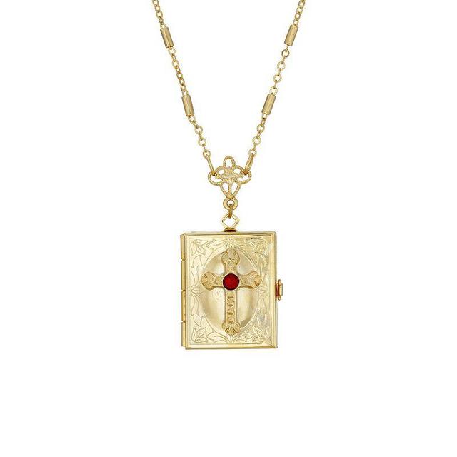 1928 Gold Tone Cross Square 4-Way Locket Necklace, Womens, Red Product Image