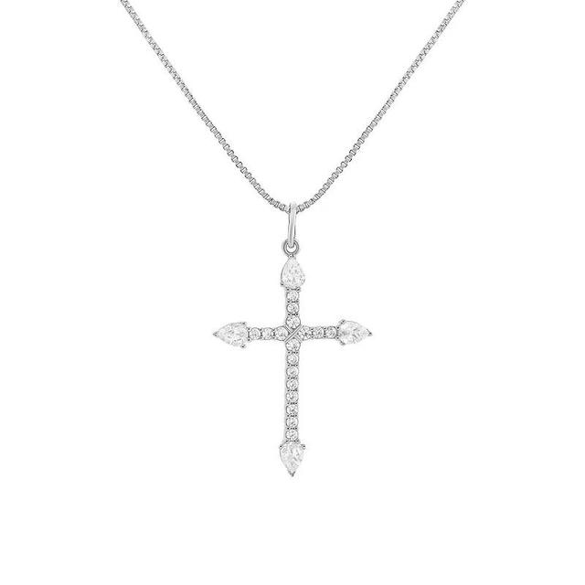 PRIMROSE 18k Gold Flash Plated Pave Cubic Zirconia Cross Pendant Necklace, Womens Silver Tone White Product Image