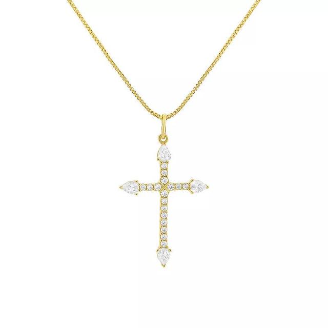 PRIMROSE 18k Gold Flash Plated Pave Cubic Zirconia Cross Pendant Necklace, Womens Gold Tone White Product Image