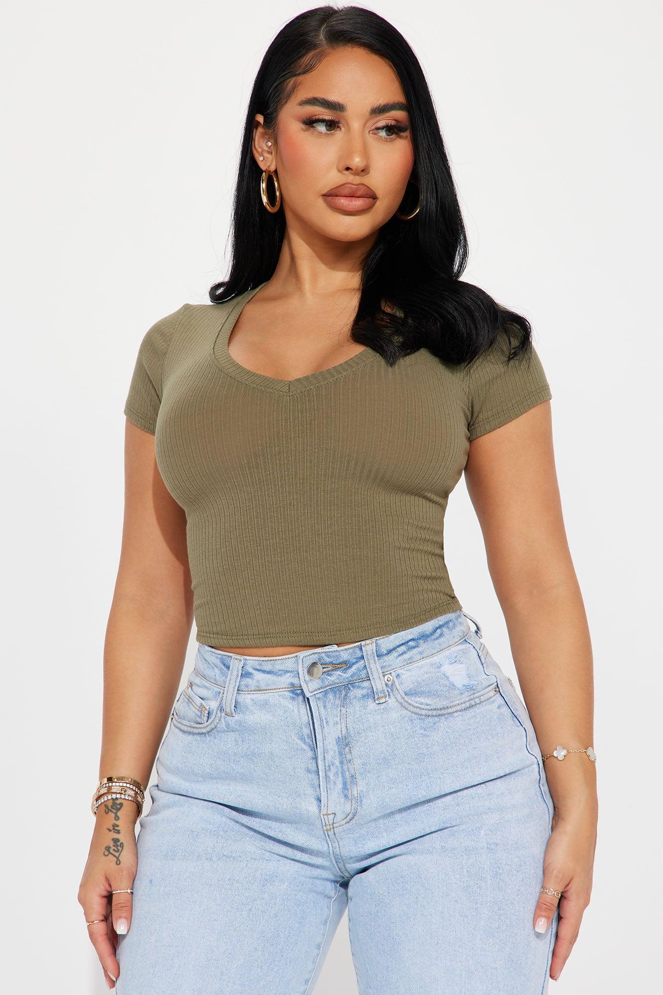 Sade Ribbed Crew Neck Top - Olive Product Image