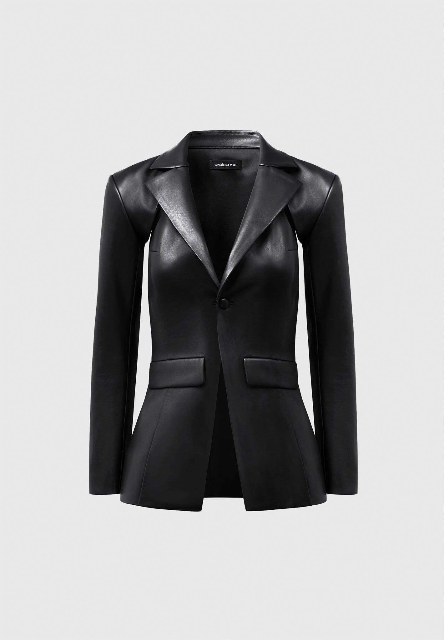 Leather Cut Out Blazer - Black Female Product Image