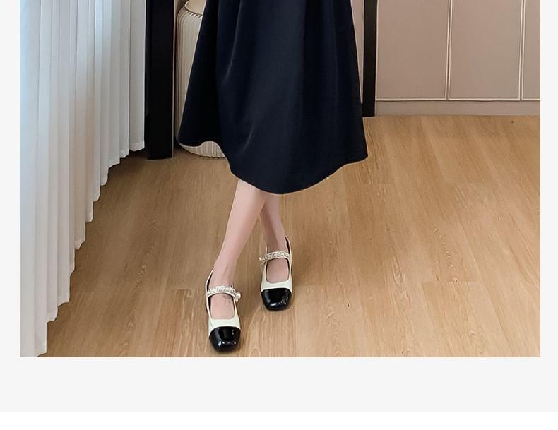 Long-Sleeve Contrast Collar Button-Up Midi A-Line Dress Product Image