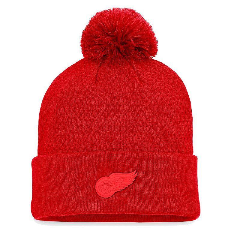 Womens Fanatics Branded Detroit Wings Authentic Pro Road Cuffed Knit Hat with Pom Product Image