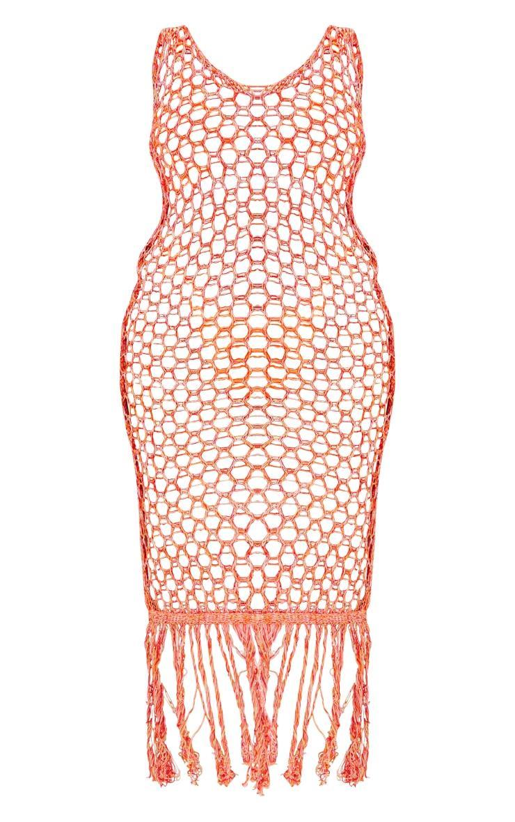 Plus Orange Fishnet Knitted Maxi Dress Product Image