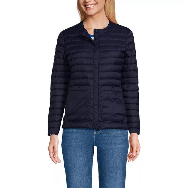 Womens Lands End Collarless Wanderweight Down Puffer Jacket Deep Blue Product Image