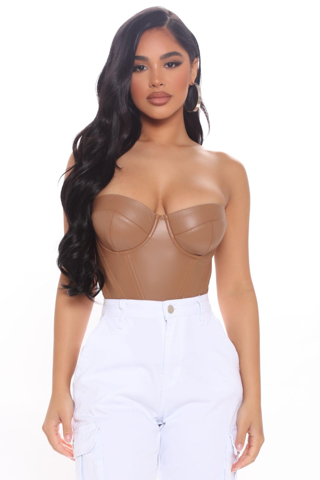 Bae For Tonight Faux Leather Corset Top - Mocha Product Image