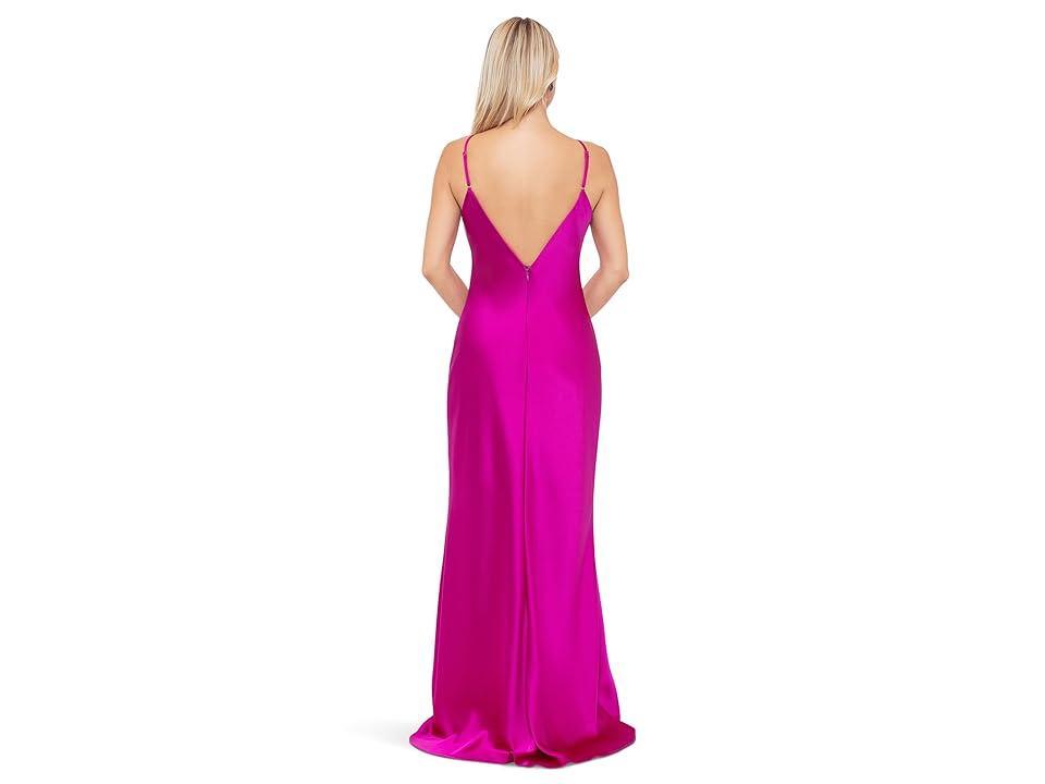 XSCAPE Long Satin Flower Trim (Magenta) Women's Dress Product Image