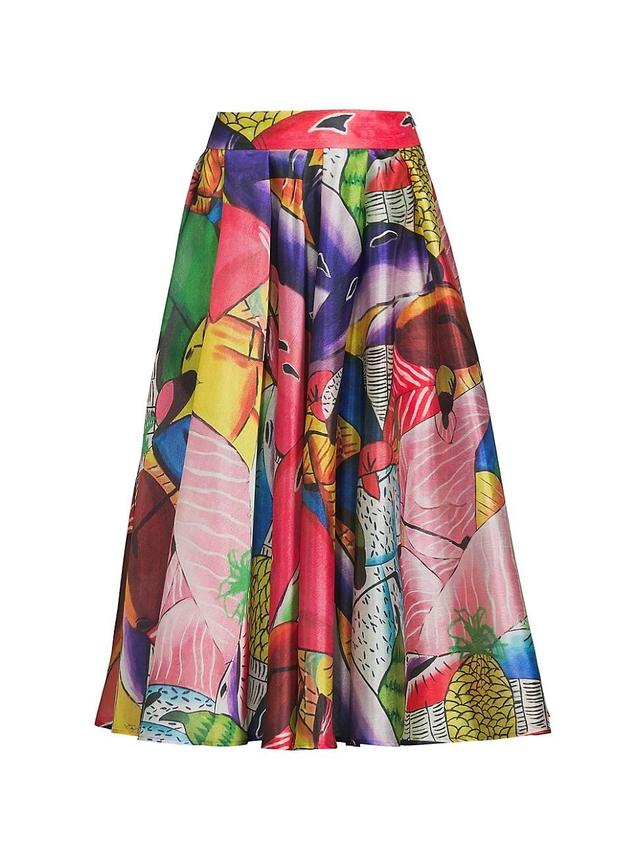 Womens Abstract Pleated Midi-Skirt Product Image