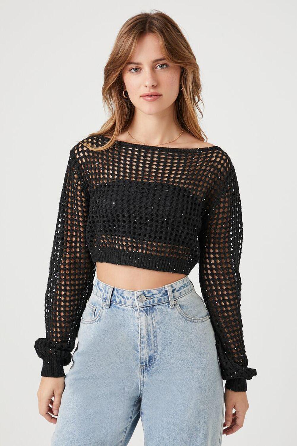 Cropped Open-Knit Sweater Top | Forever 21 Product Image