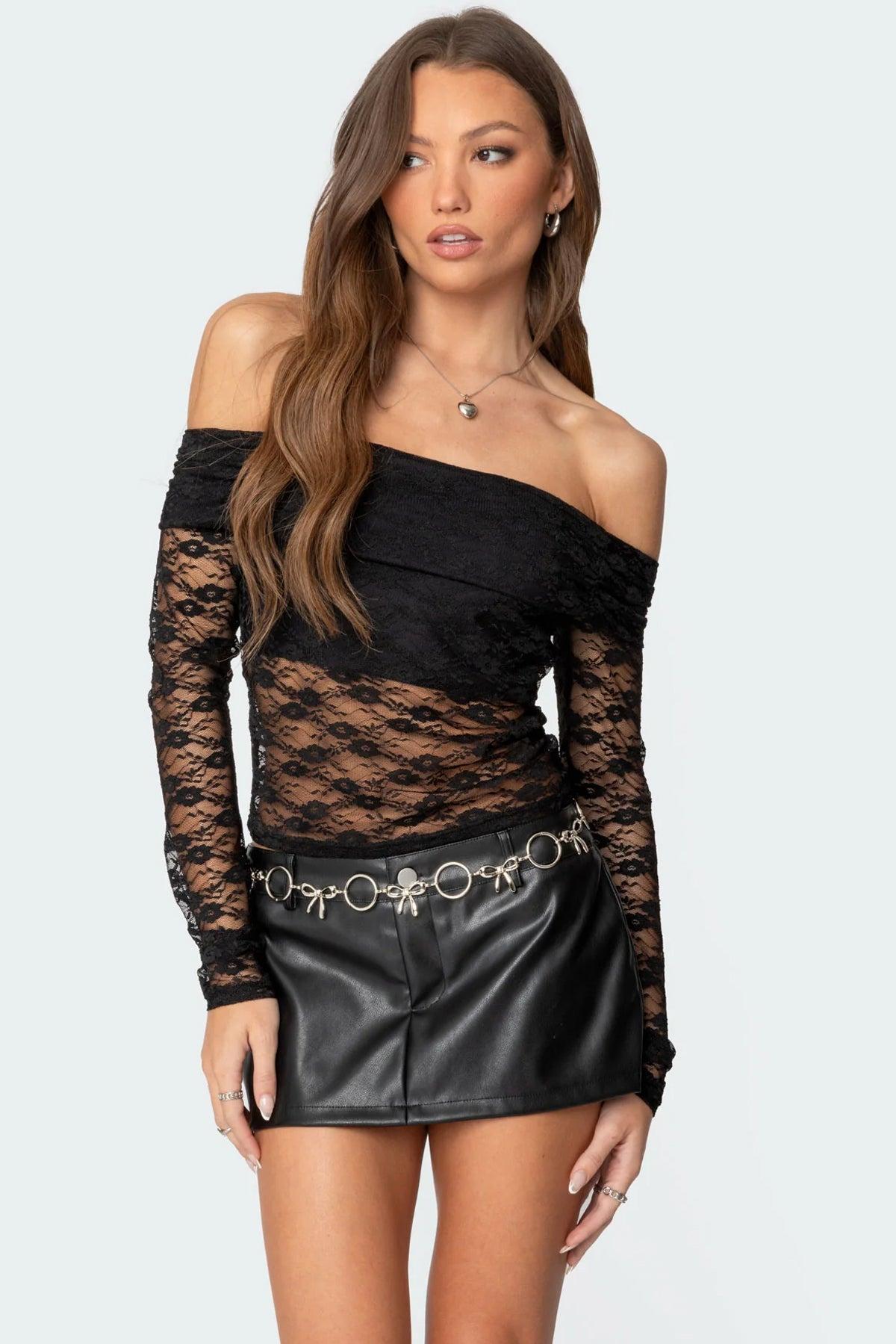 Elysia Fold Over Sheer Lace Top product image