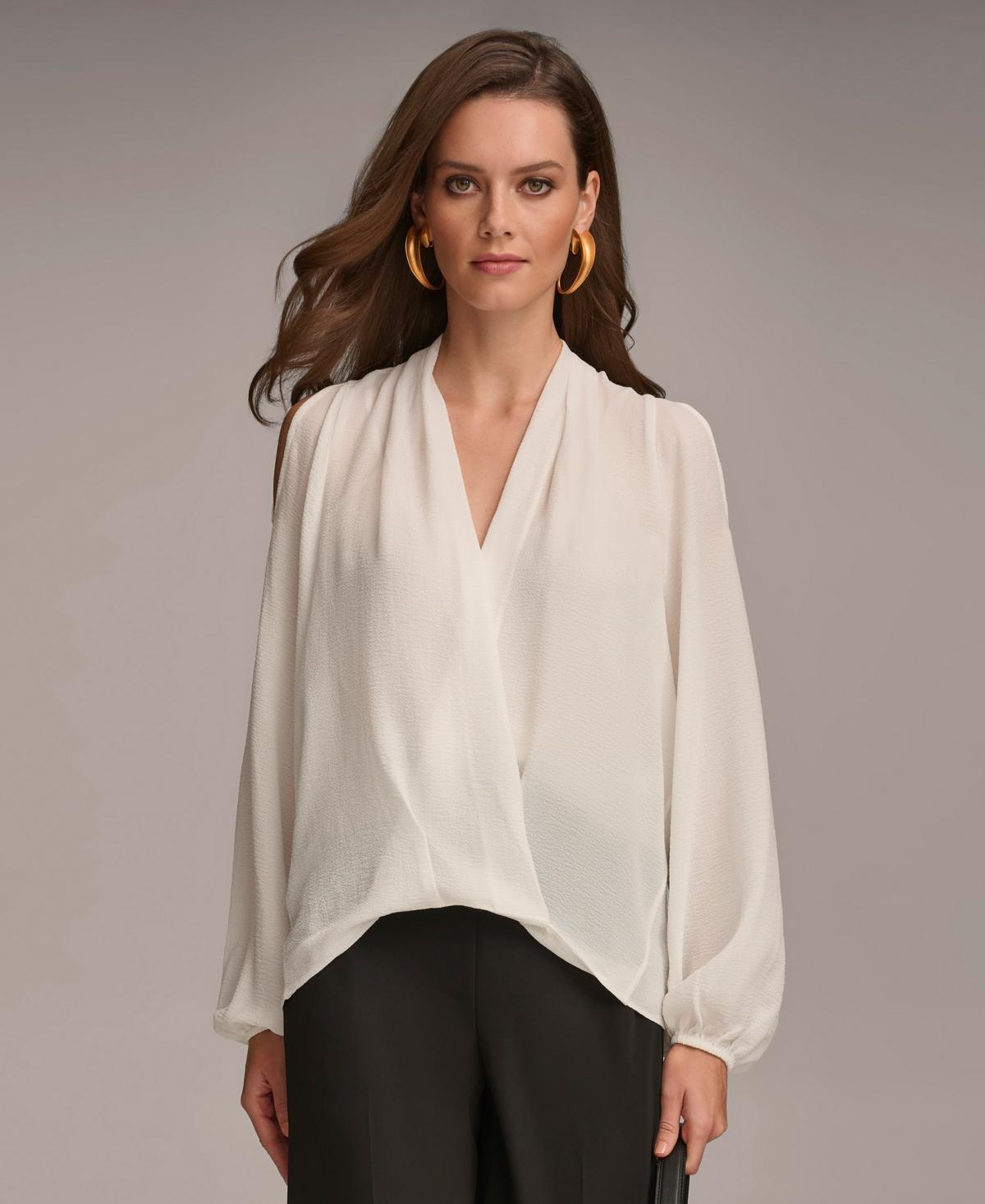 Donna Karan Womens Cold-Shoulder Faux-Wrap Blouse Product Image