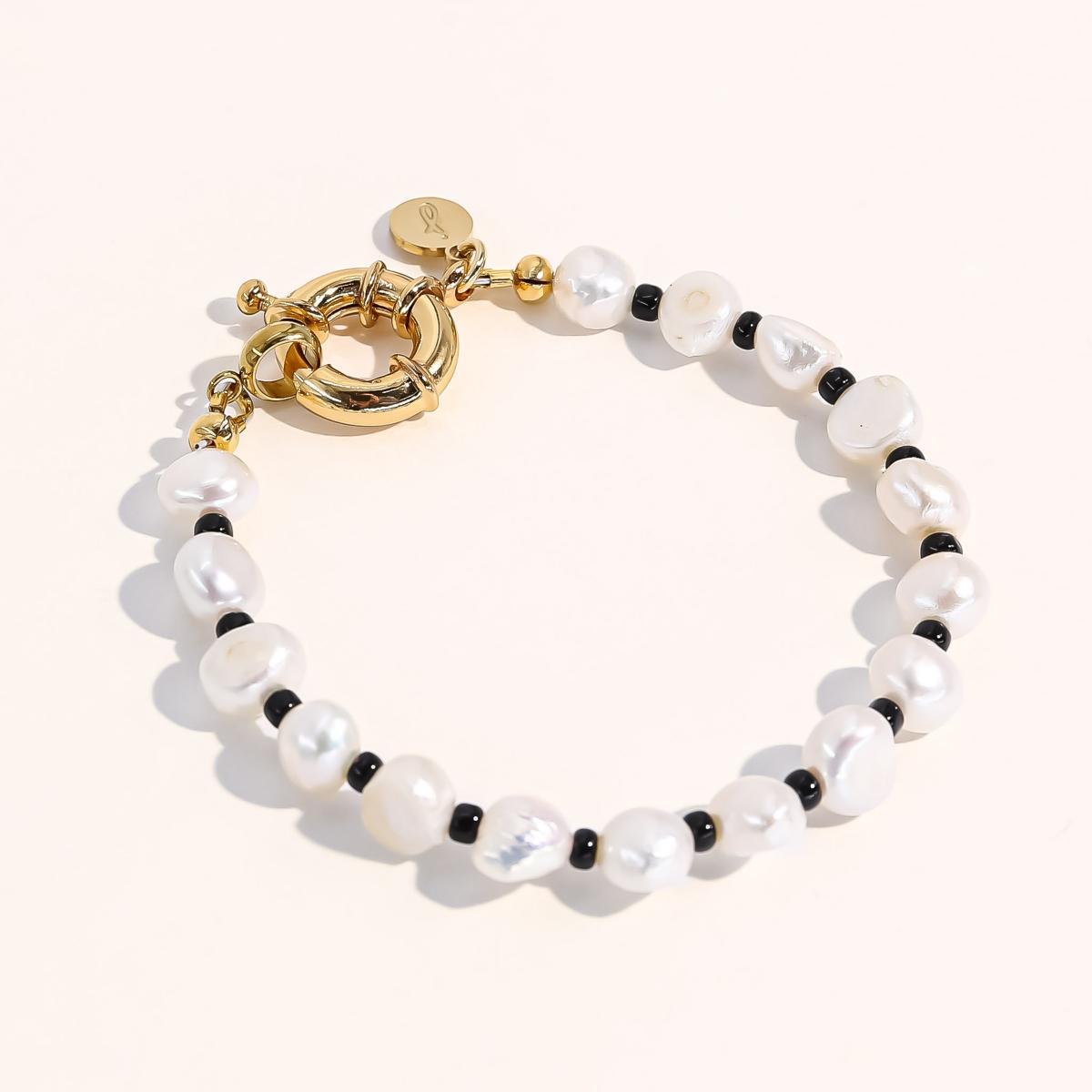 Joey Baby 18K Gold Plated Freshwater Pearl with Black Japanese Beads - Victoria Bracelet 8 For Women and Girls Product Image